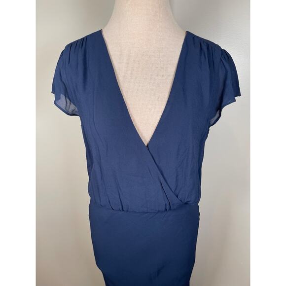 Reformation Nayeli Cap Sleeve V Neck Navy Blue Maxi Dress Size 8 - Picture 3 of 6